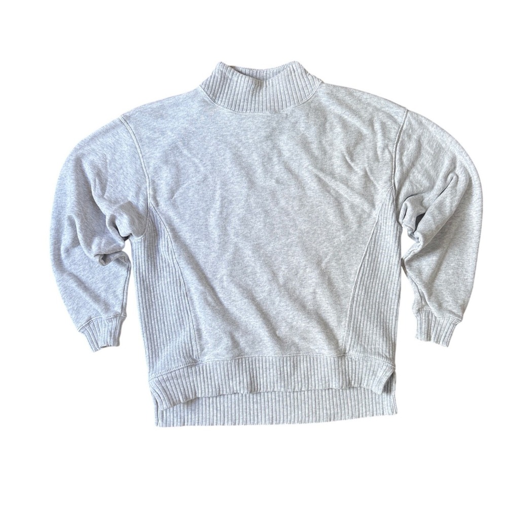 Aerie Sweatshirt Women Grey Mock Neck Ribbed Oversized SIZE XXS